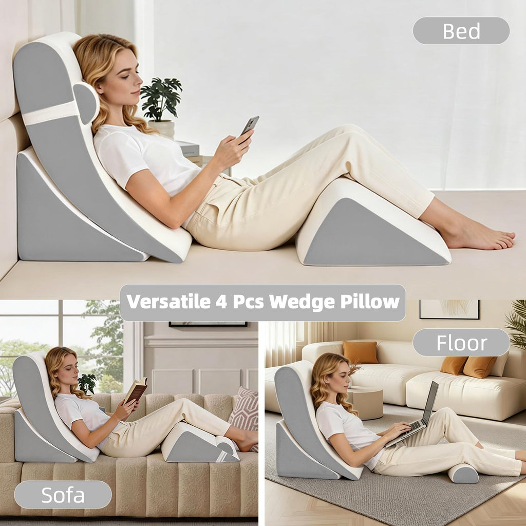 Wedge Pillow Set for After Surgery, White/Light Grey