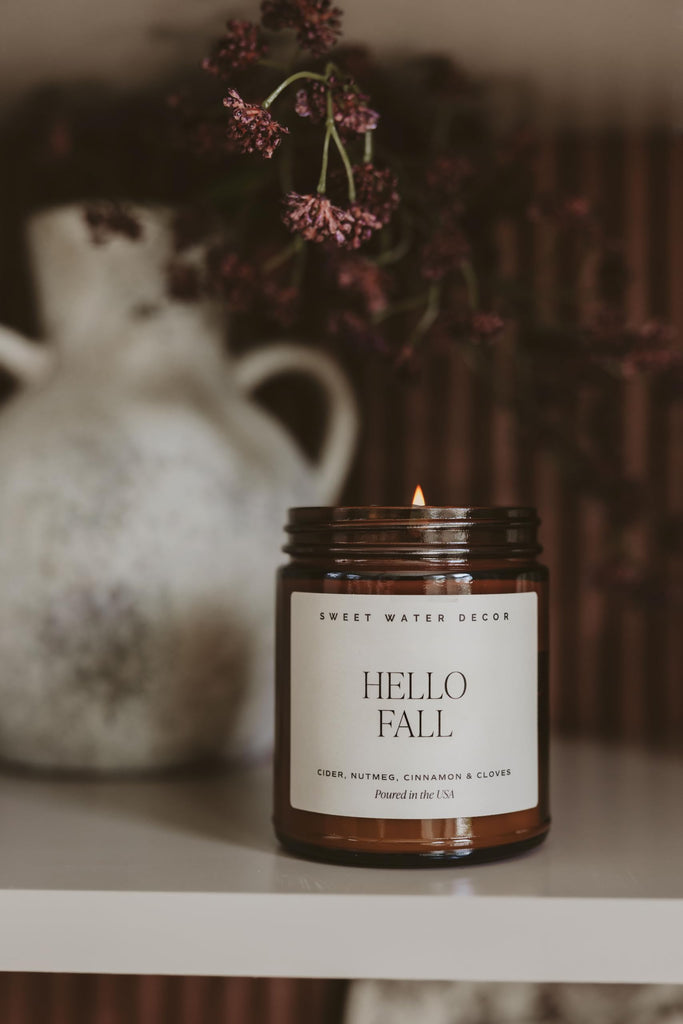 Hello Fall Candle, 9oz Amber Jar, Autumn Scents