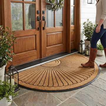 Sunburst Half Round Coco Coir Doormat, 36" x 72" - Extra Large Double Door Welcome Mat with Non-Slip Rubber Backing