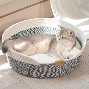 Handwoven Cat Basket Bed Cooling for Indoor Cat with Cushion