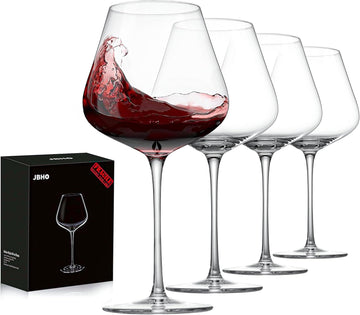 Set of 4-21 Ounce Hand Blown Italian Style Crystal Burgundy Wine Glasses - Lead-Free Premium Glass - Gift-Box for any