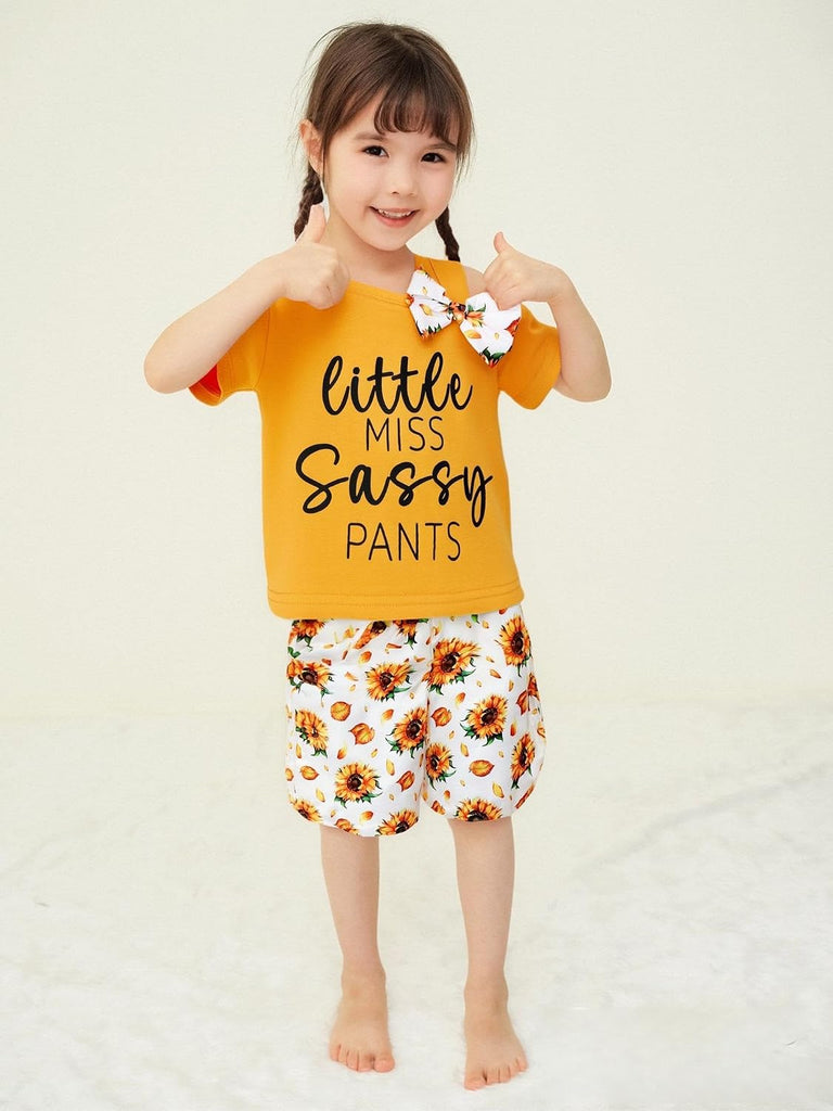 Toddler Baby Girl Summer Clothes Set Cute Asymmetrical Bow Sleeve Top & Pocket Shorts 2 Piece Outfit Casual Clothes