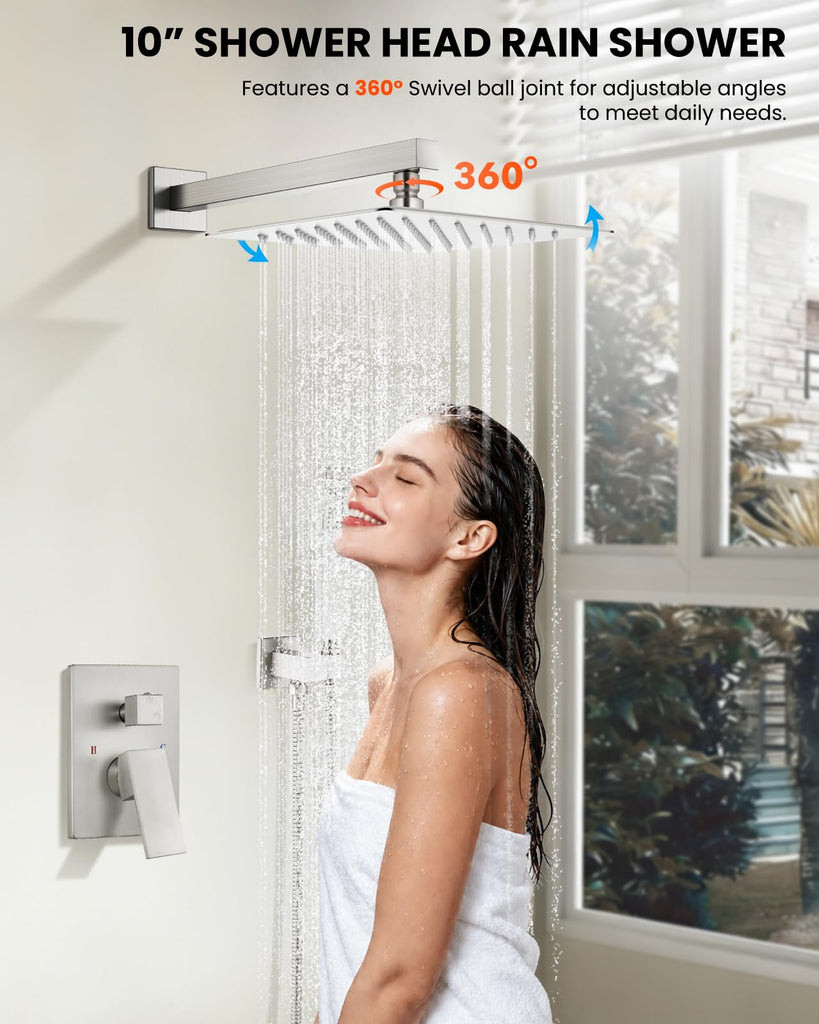 Shower Faucet Set with Handheld Spray Brushed Nickel,10'' Head