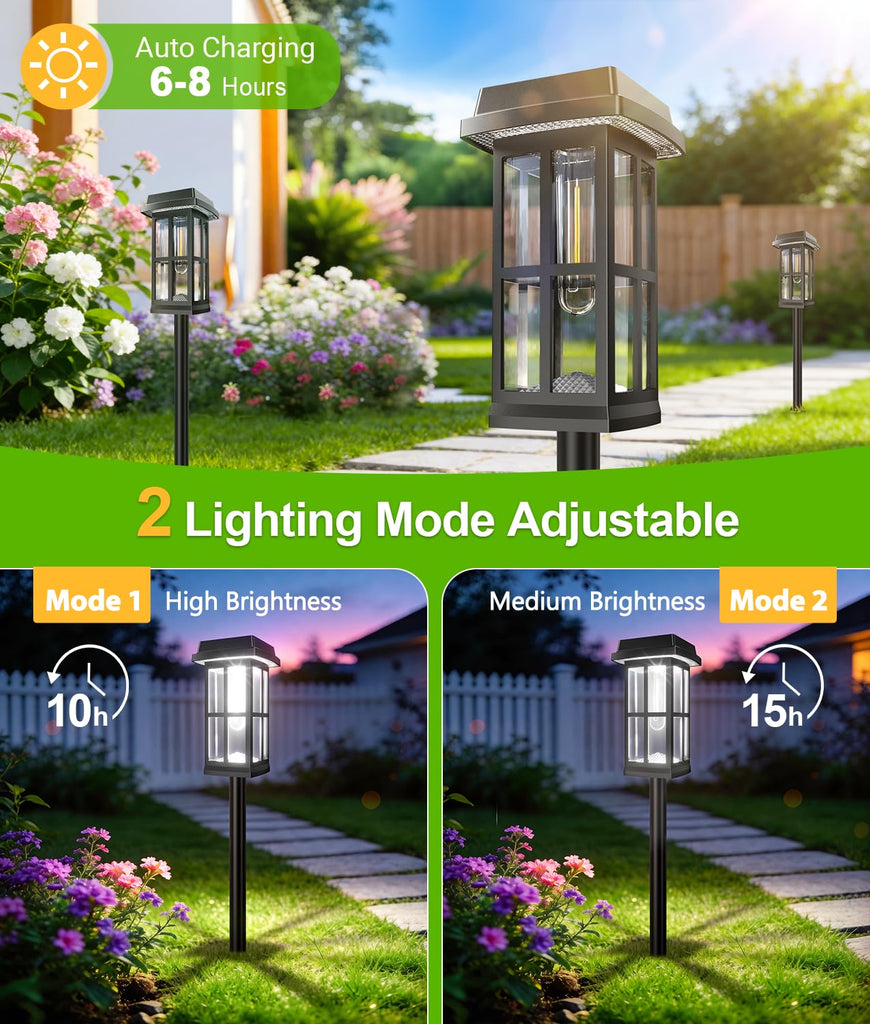 4 Pack Solar Pathway Lights Outdoor, 2 Lighting Modes Waterproof Solar Lights Outdoor, Brighter Up to 15Hrs Outdoor