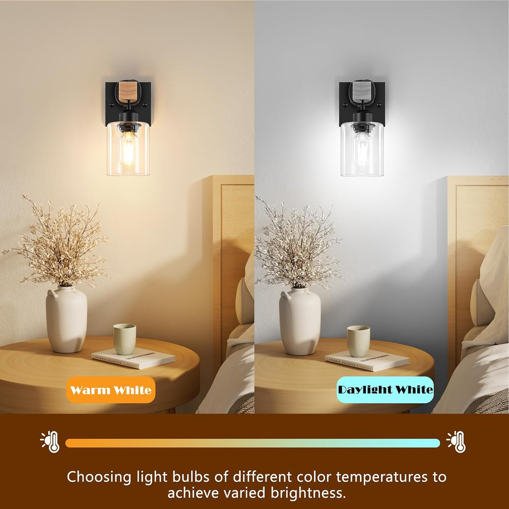 Set of 2 Wall Sconces , Farmhouse 1-Light Matte Black Bathroom Vanity Light with Clear Glass Shades, Indoor Wall