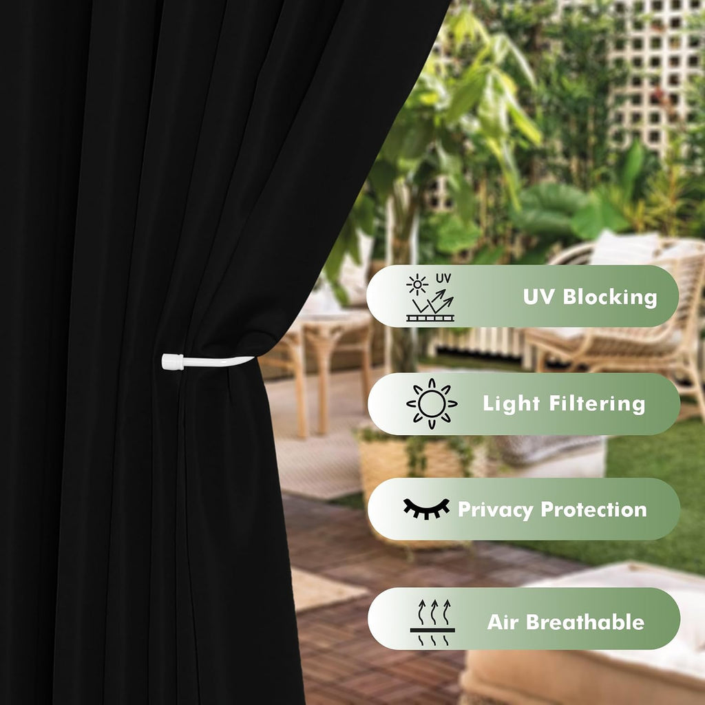 Black Patio Outdoor Curtains Waterproof for Balcony,Cabana 6 Pack 54x84 | Porch Pergola Outdoor Blinds, Weatherproof