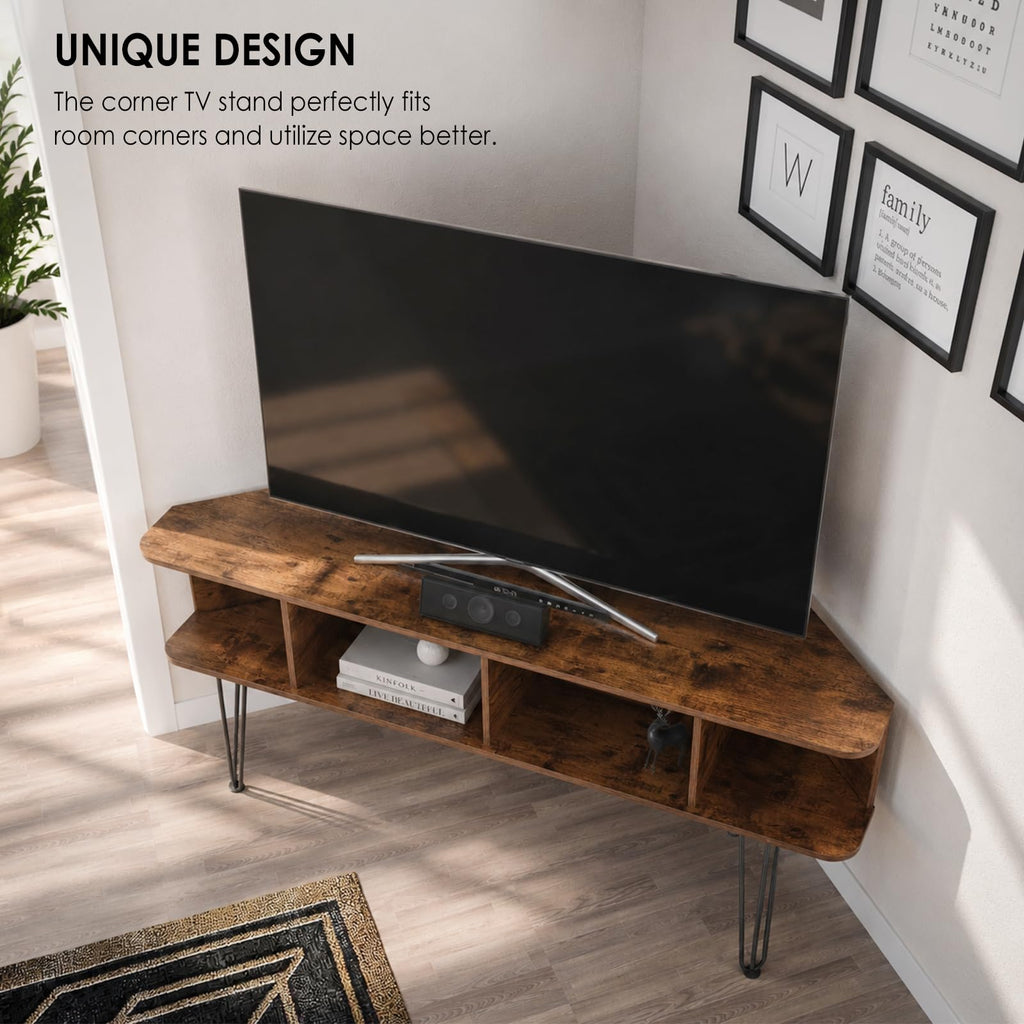 Corner TV Stand for 55 Inch TV, Rustic Brown TV Stand