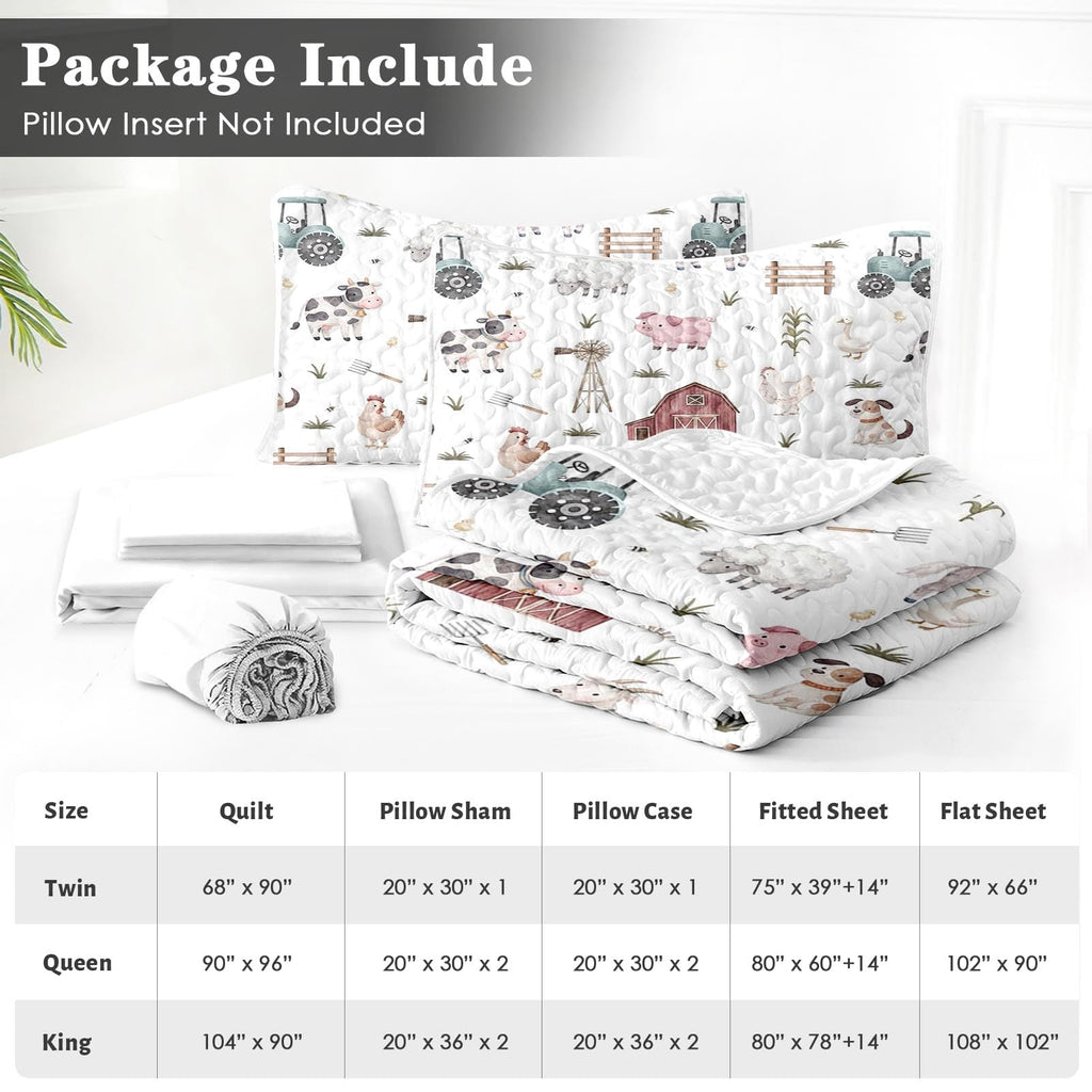 Quilt Set, 7 Pieces Farmhouse Animal Bedding, Bedspread
