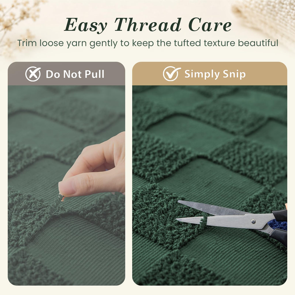 Comforter Set, 3 PC Boho Tufted Bed, Checkered Bedding, Green