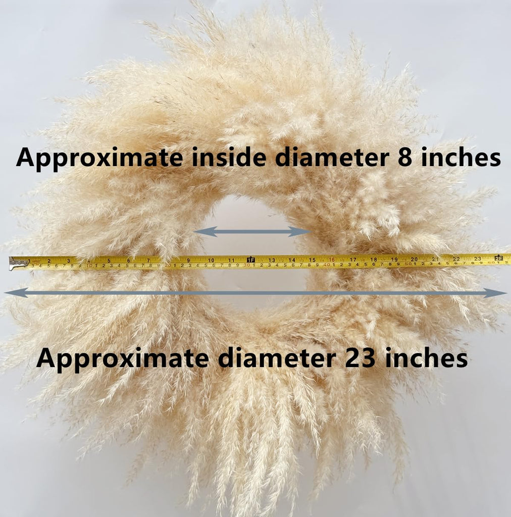 23'' Natural Pampas Grass Wreath for Indoor Decor, Handmade Dried Boho Wreath for Front Door or Wall, Rustic
