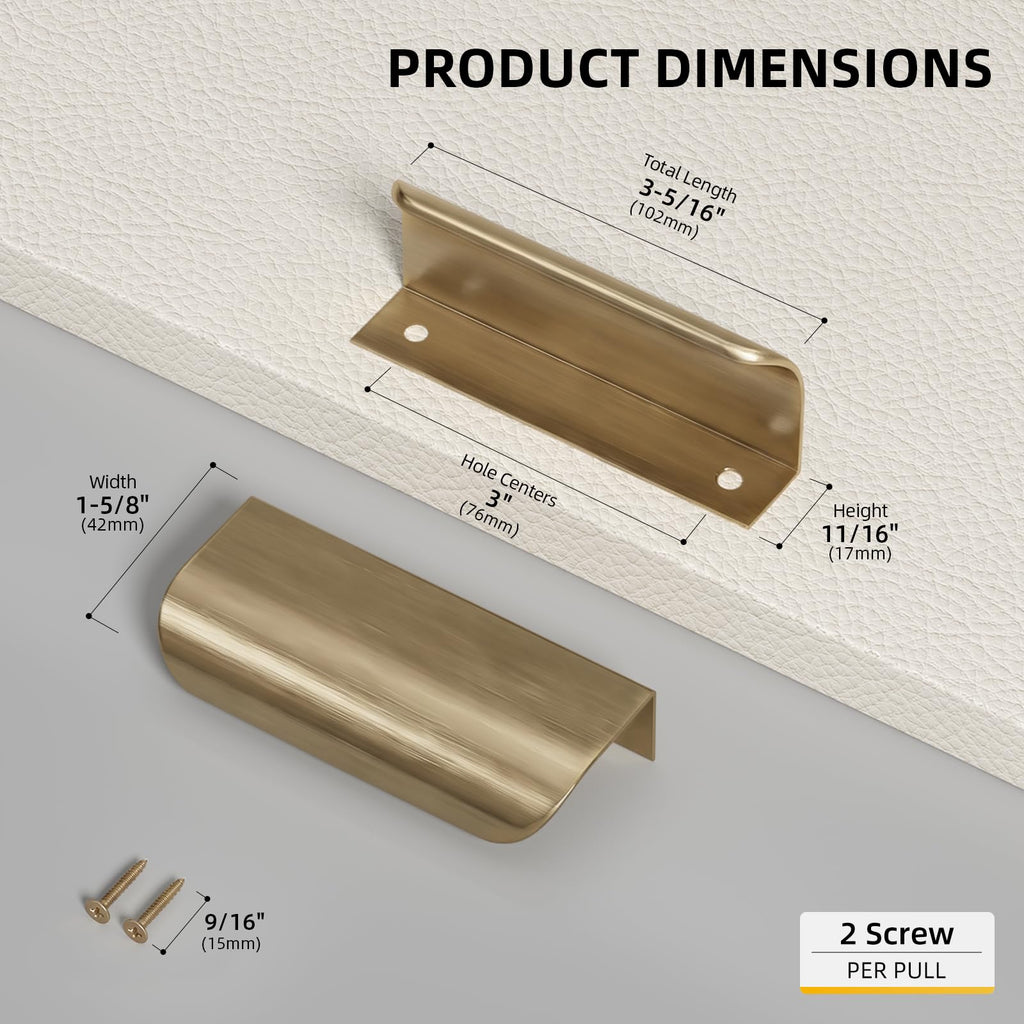 Champagne Bronze Cabinet Handles, Finger Pulls for Cabinet Edge Pulls 3 Inch 10 Pack | Tab Drawer Handles, Aluminum