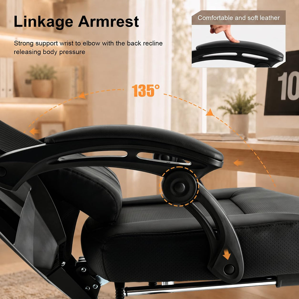 Gaming Chair, Computer Chair with Mesh Back, Ergonomic Gaming Chair with Footrest, Reclining Gamer Chair with