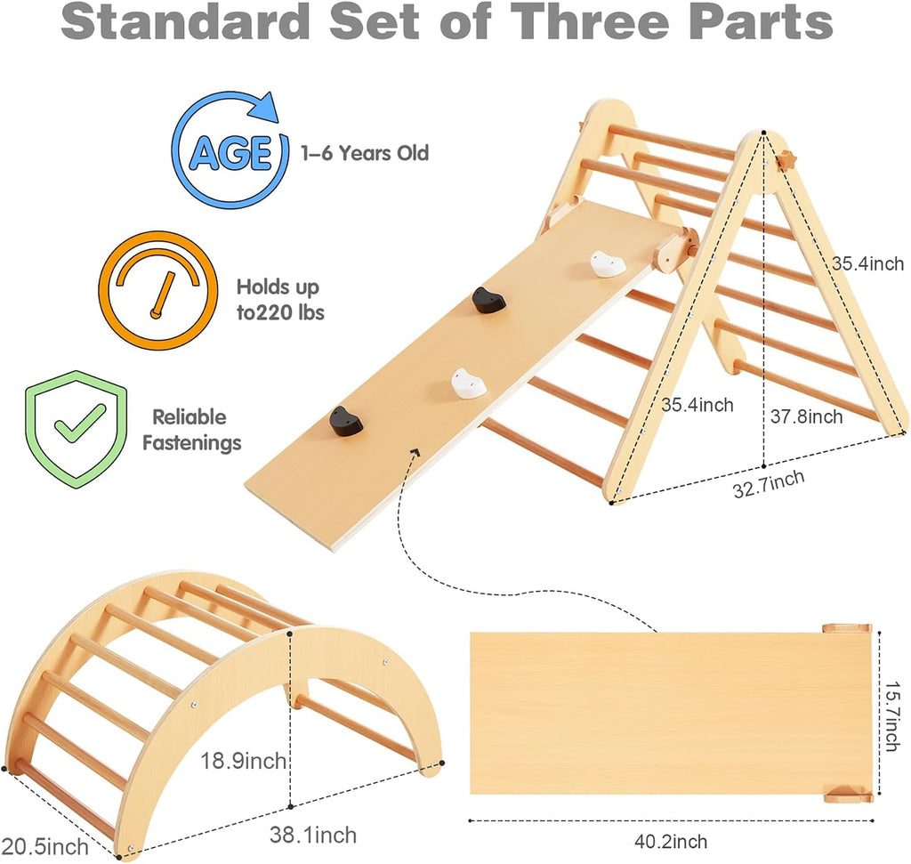 4 in 1 Triangle Gym, Montessori Foldable Climber with Ramp, Indoor Climbing Toys for Kids, Climbing Triangle