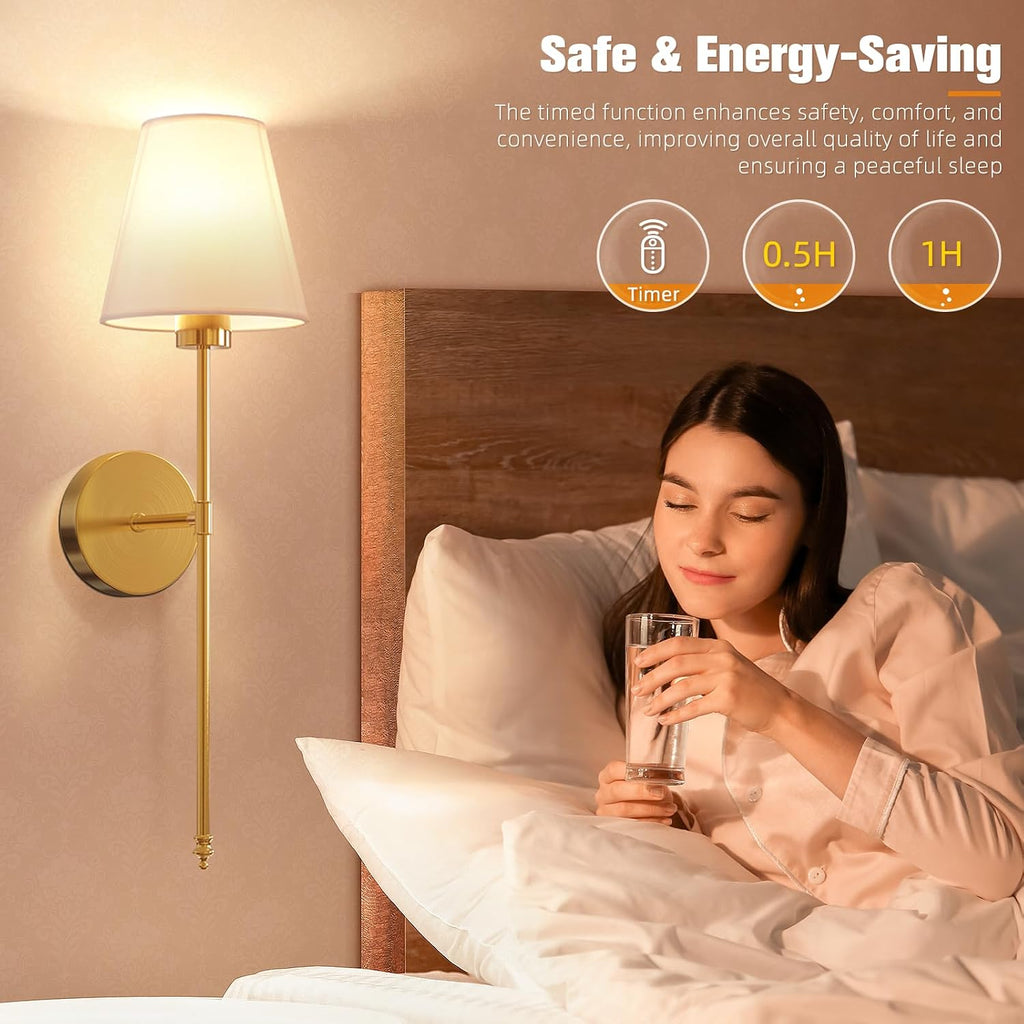 Battery Operated Wall Sconce Set of 2,Gold Rechargeable Wall Lights with 10400mAh Dimmable Bulbs and Remote,10 Colors