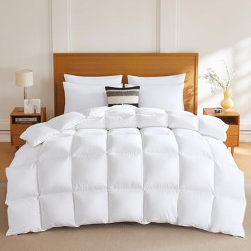 90% Goose Down Fiber Comforter Queen Size, 100% Organic Cotton All Season Hotel Luxury Bedding Comforters