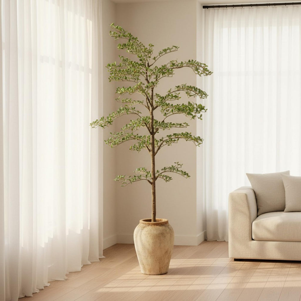7FT Artificial Shady Lady Tree, Faux Black Olive Tree with Silk Leaves, Tall Artificial Indoor Tree Decor