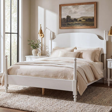 White Four Poster Spindle Bed Frame with Arched Headboard