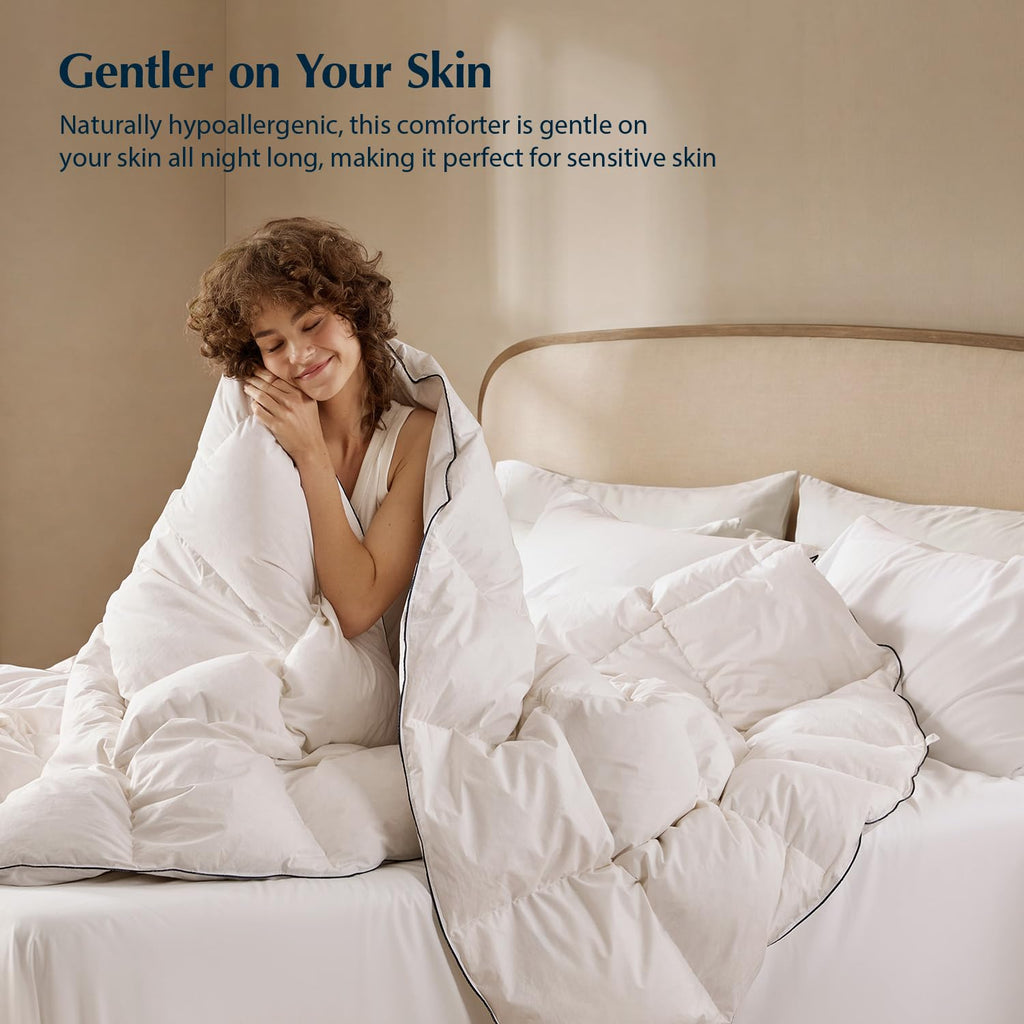 Goose Feather Down Comforters 106"x90", Breathable Duvet Insert, Noiseless Shell, Sewn-Through