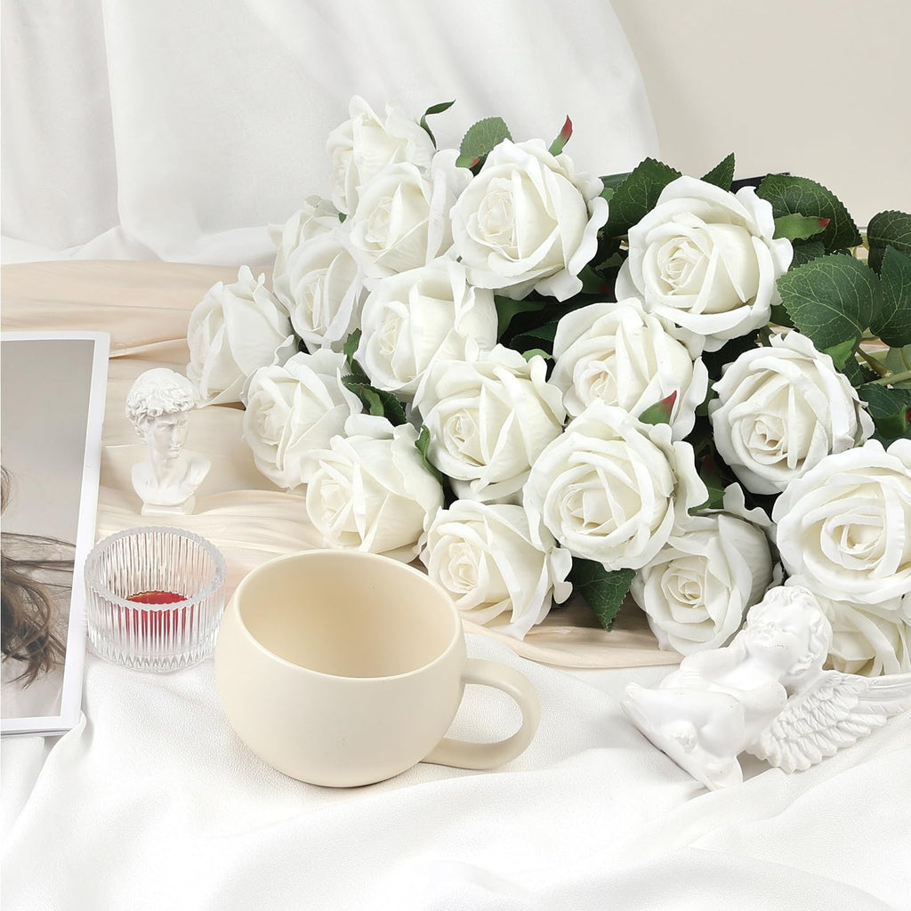 104pcs Roses Artificial Flower - Realistic White Fake Roses