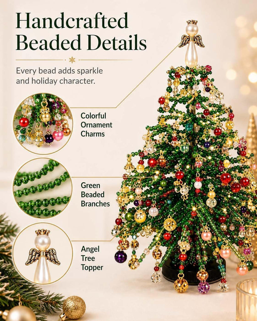 DIY Beaded Christmas Tree Kit for Adults, 3D Crystal Bead Holiday Craft Set with Colorful Beads, Ornament Charms