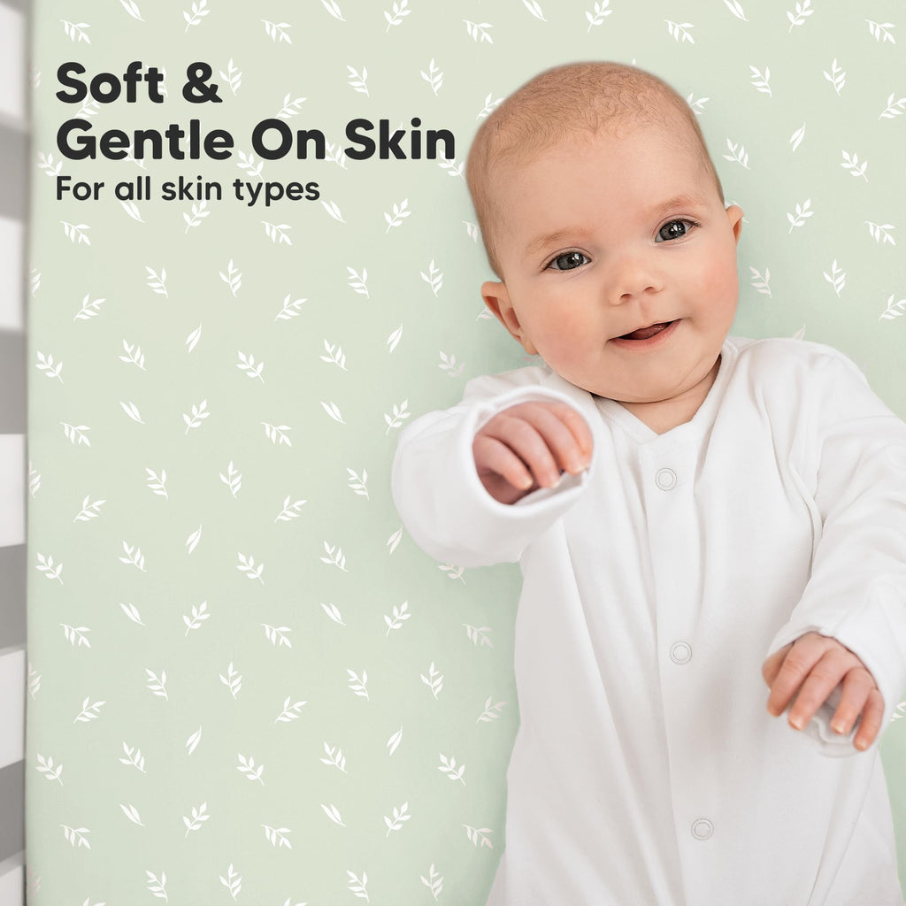 2pk Organic Cotton Crib Sheets for Boys Girls 52x28, Herb