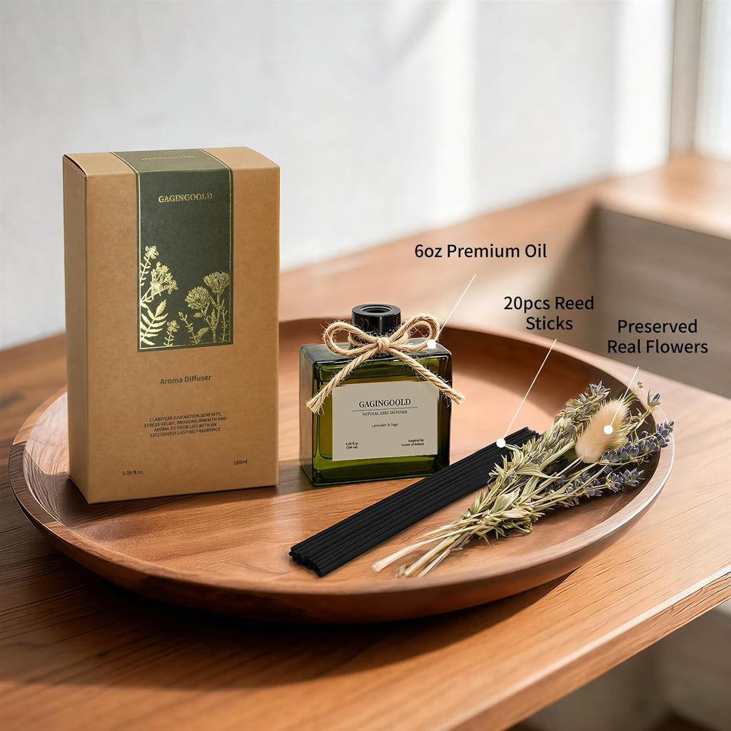 Reed Diffuser, 6.1 oz Lavender & Sage Scent Diffuser with Sticks & Dried Flowers, 120 Days Long Lasting diffusers