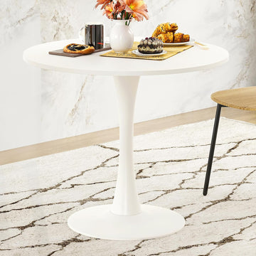 Inspired Saarinen Style Tulip Round Pedestal Dining Table — White Wood Top, 31.5″ Round