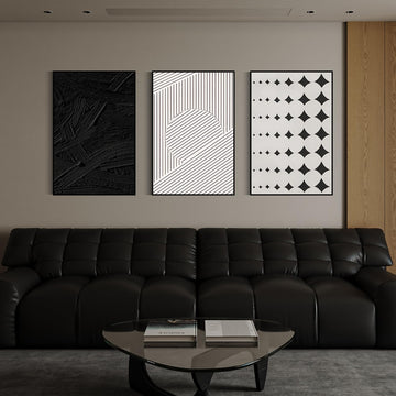 3Pcs Black White Abstract Geometric Textured Framed Canvas Wall Art Set
