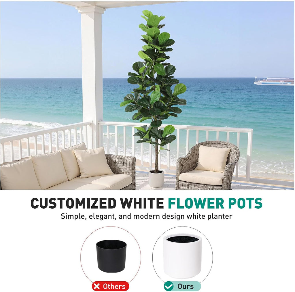 Artificial Fiddle Leaf Fig Tree 7FT with Planter Faux Trees Indoor Tall Artificial Tree, Stable Base, 128 Realistic