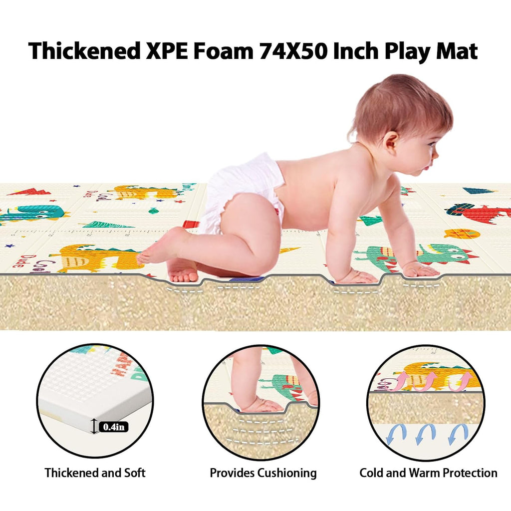 Baby Play Mat, 74 x 50 Inch Play Mat Perfect for Use Baby Playpen, Foldable Baby Foam Playmat for Floor, Portable