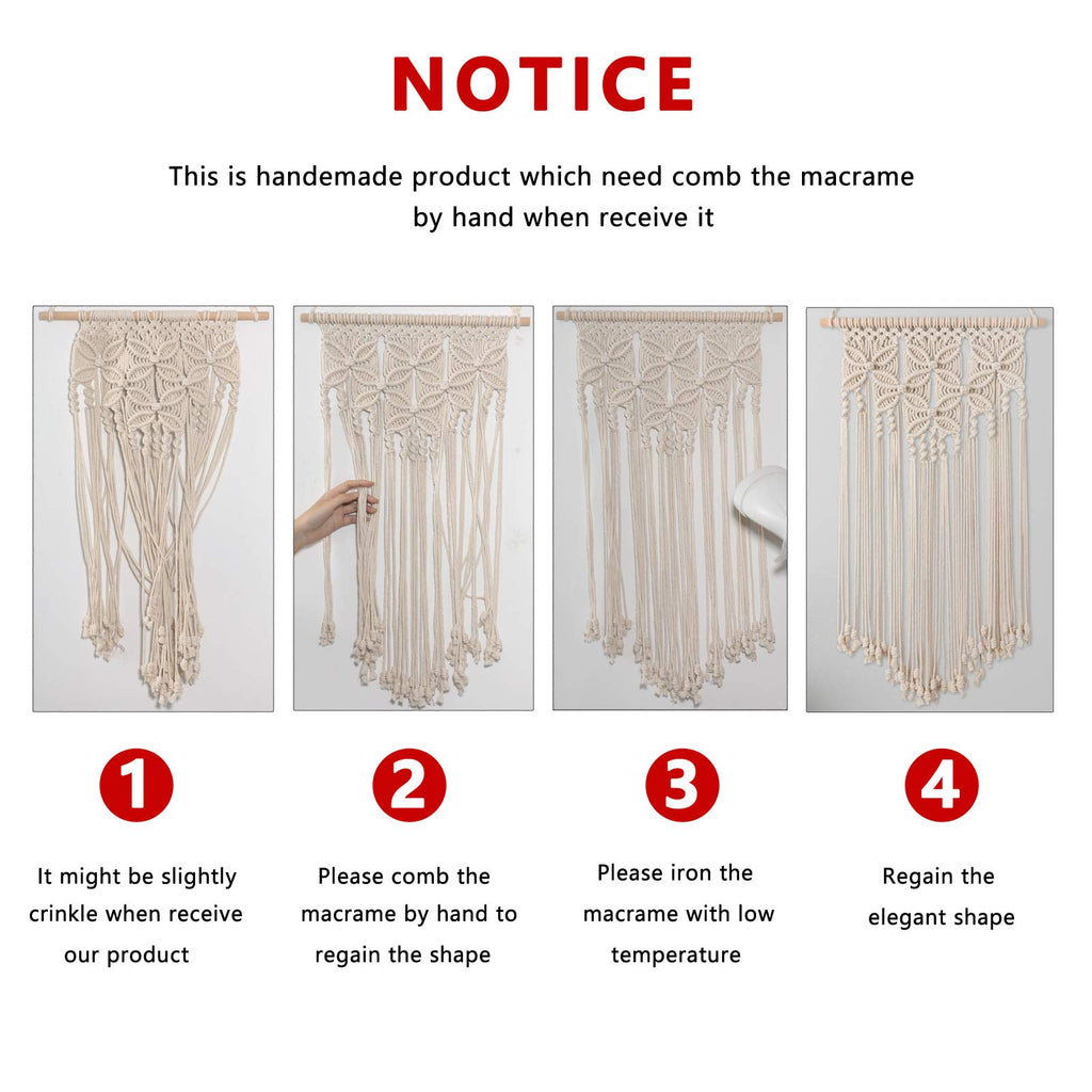 Macrame Wall Hanging Beige Woven Tapestry Bohemian Tassel Chic Home Geometric Art Apartment Dorm Room Nursery Party