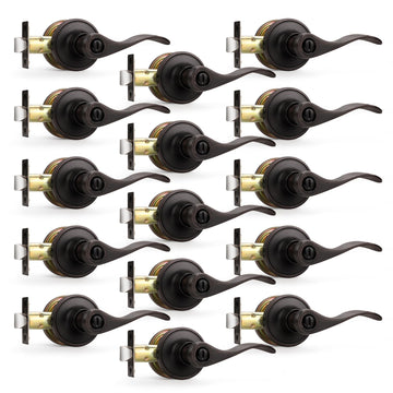 Privacy Door Levers Oil Rubbed Bronze Interior Door Handles Wave Style, Keyless Bedroom Bathroom Door Lock, 15 Pack