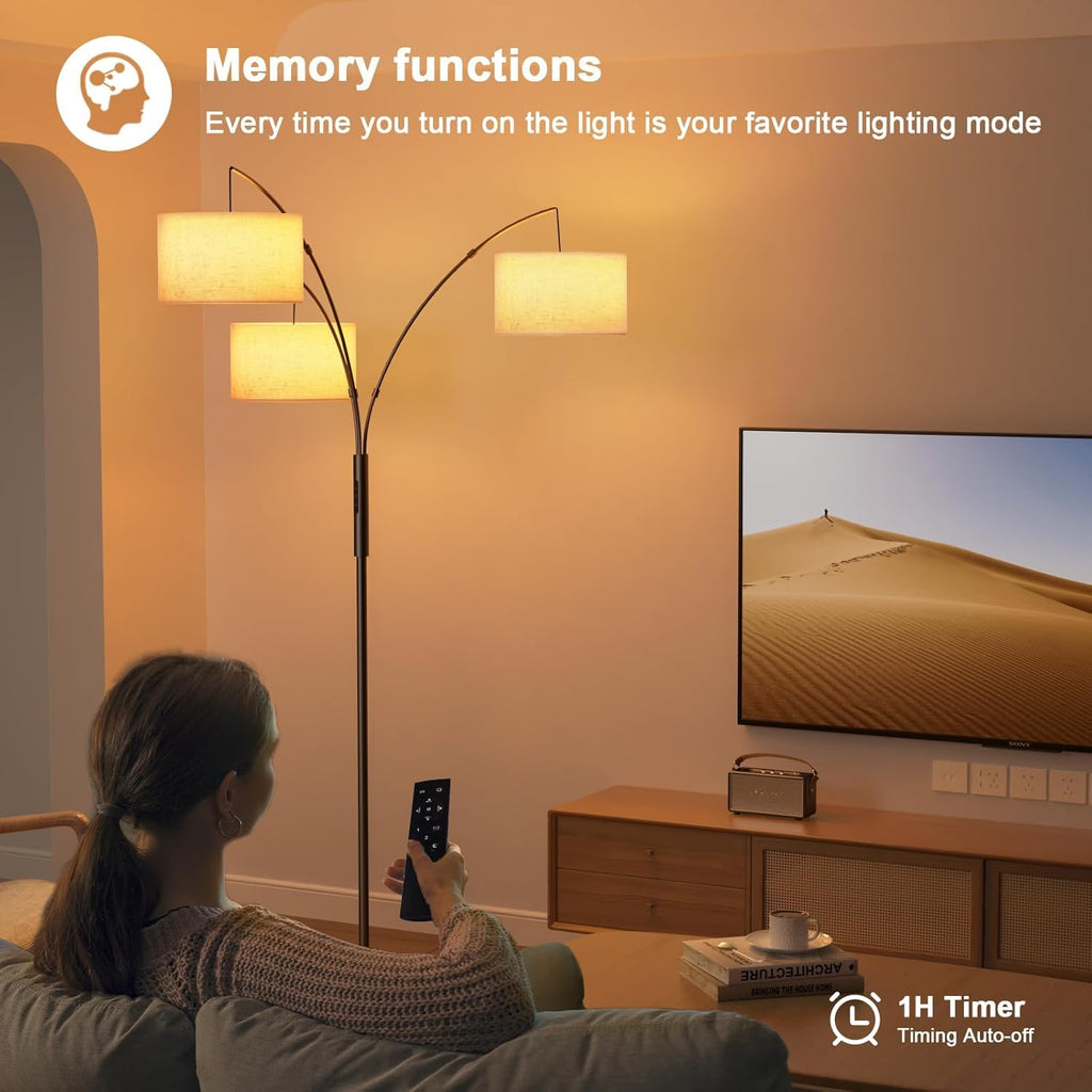 36W Corner Floor Lamp Dimmable - 3 Lights Arc Floor Lamps Standing Lamp with Remote & Touch Control, Tall Lamp Corner
