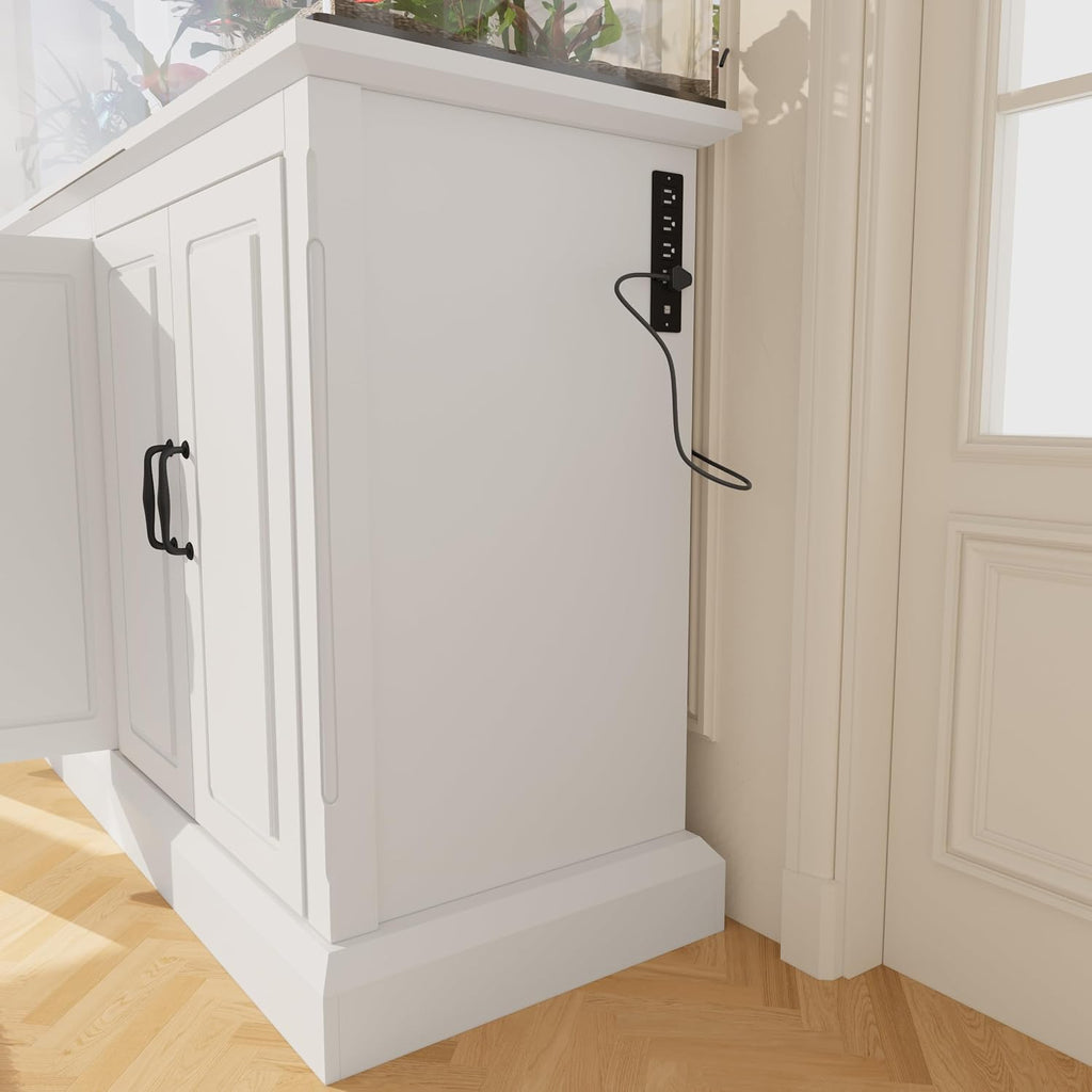 55-75 Gallon Fish Tank Stand, 880LBS Capacity, Built-in Charging Station & Power Outlets, 4 Cabinets, Storage Drawer
