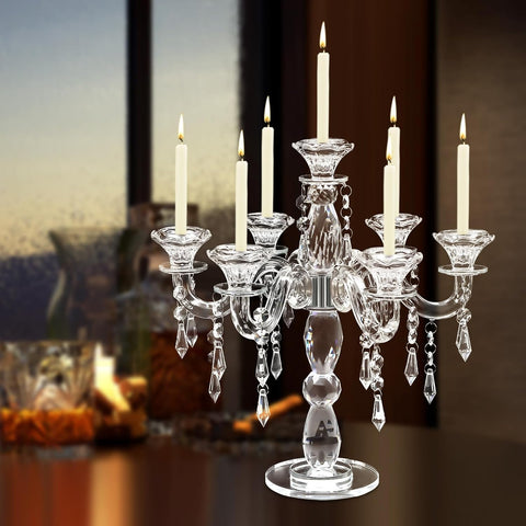 Crystal Candle Holder, Crystall Candelabra, 7 Arm Modern Clear Candle Holder Centerpiece, Crystal Tapered Candlestick