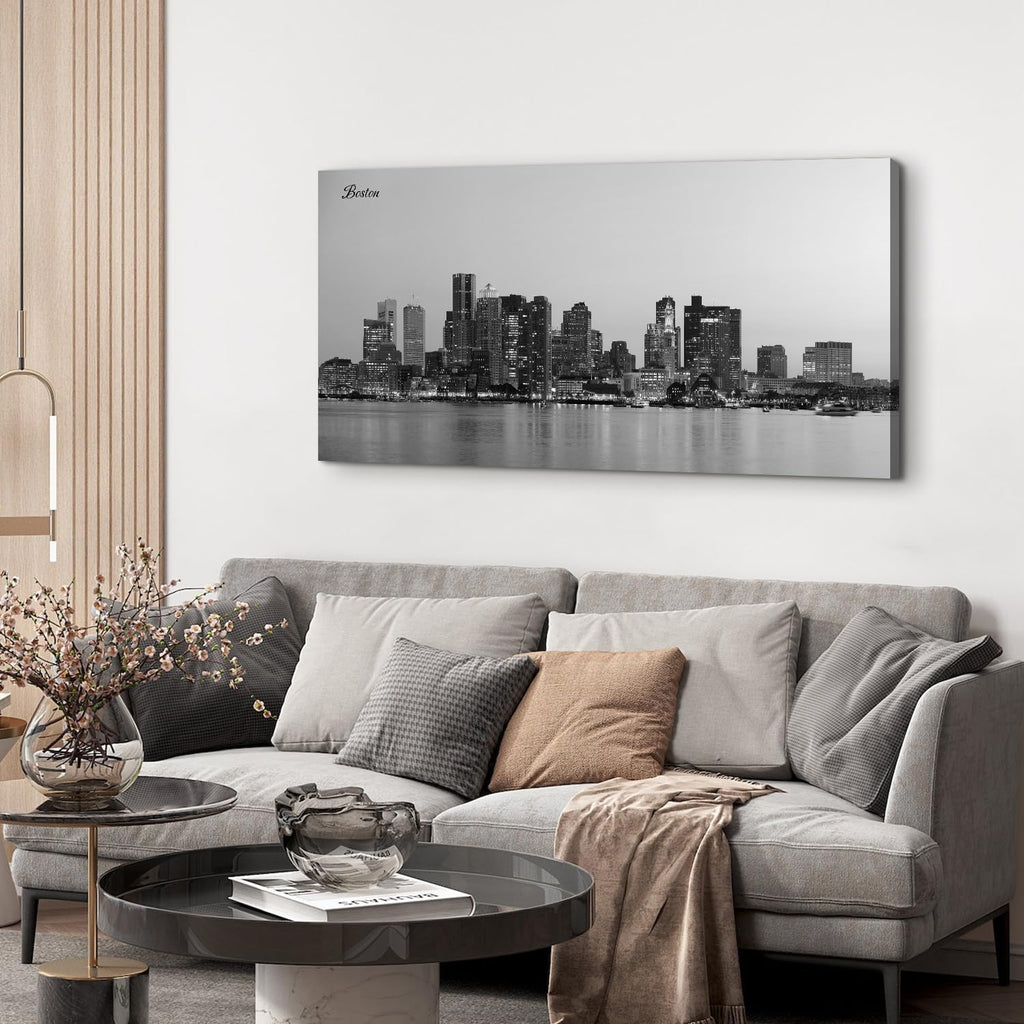 Boston Wall Black and White City Poster Wall Decor Boston Skyline Prints Modern Cityscape Panoramic Canvas Paintings