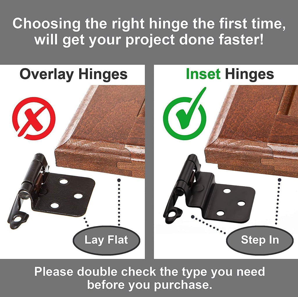 3/8" Inset Cabinet Hinges Black (2 Pair -4 Pcs) Offset Self Closing Matte Black Cabinet Hinges Cabinets w/Bumpers &