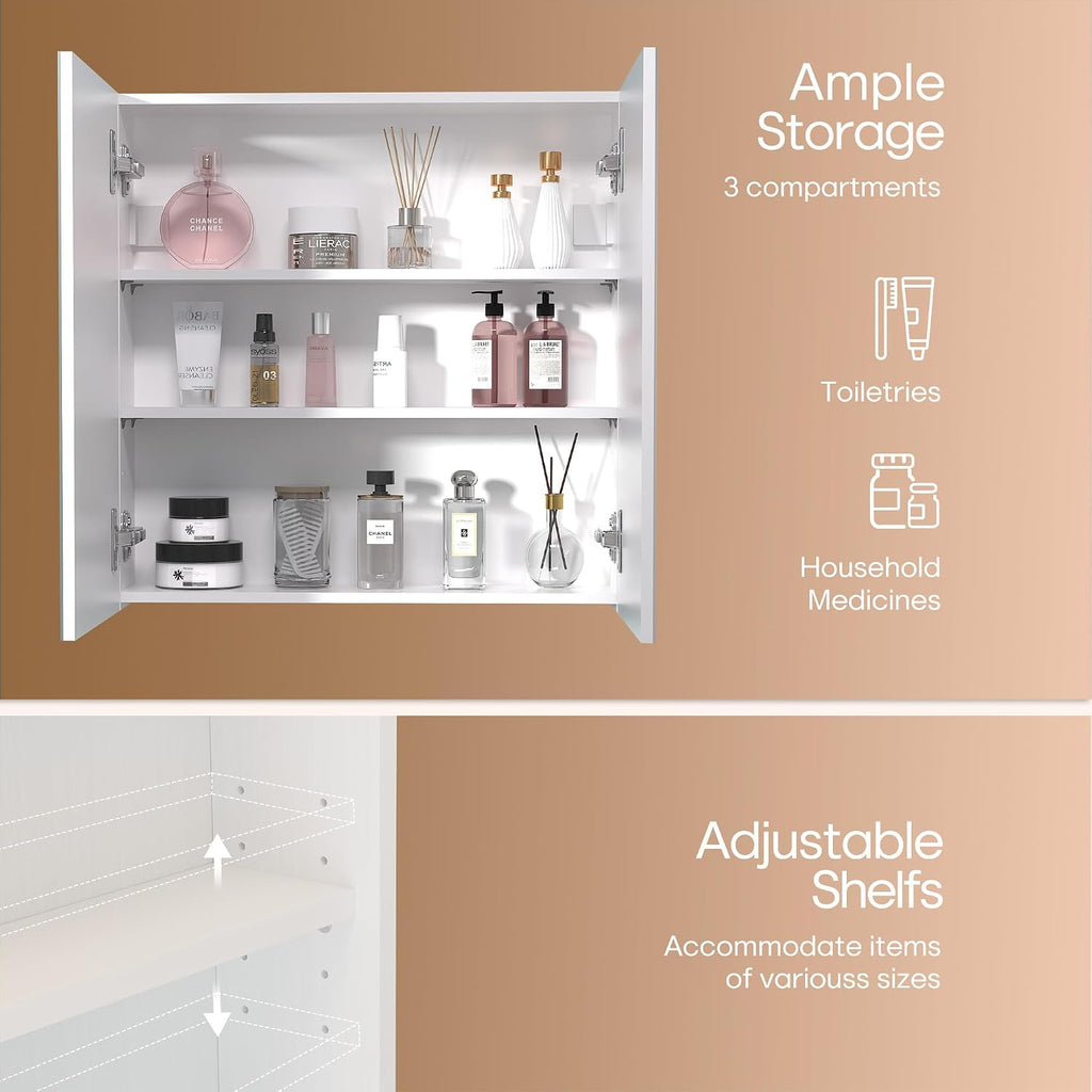 24x24 inch Bathroom Wall Cabinet, Saver Storage Cabinet, Medicine Cabinet with 2 Door and Adjustable Shelves