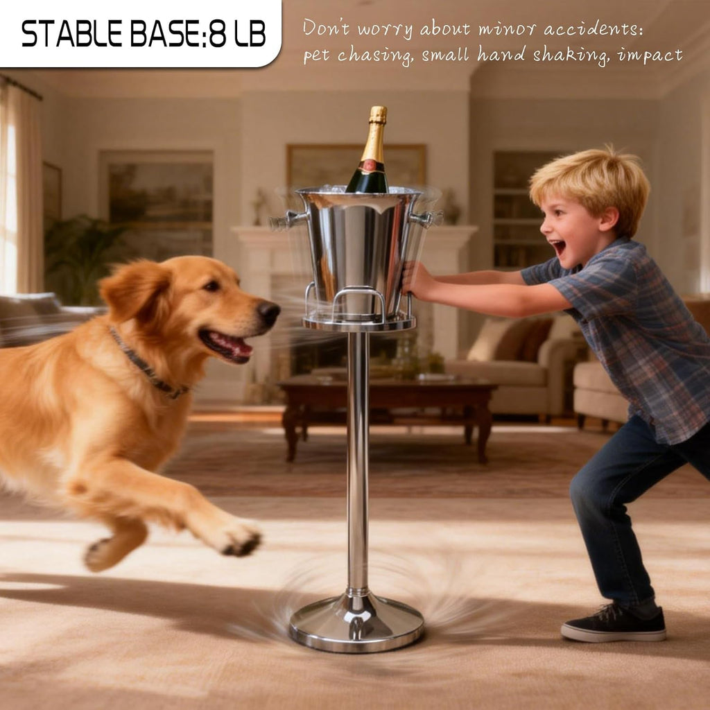 Ice Bucket with Stand Christmas Stainless Steel Standing Bucket Ice Cube Container, Wine Bucket on rack Gold