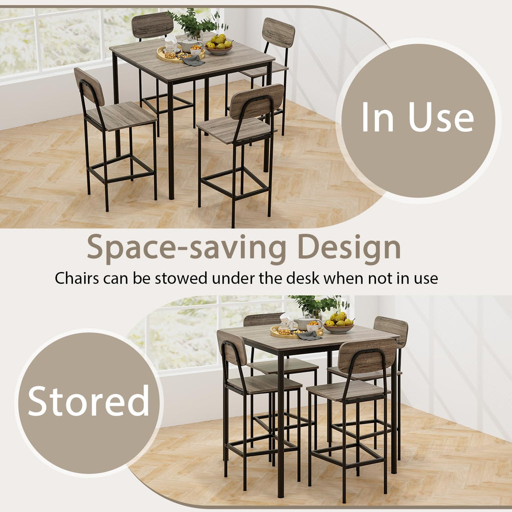 Counter Height Dining Table Set, Bar Table and Chairs, Pub Table and Chairs Set of 4, Space-Saving Dinette Set for