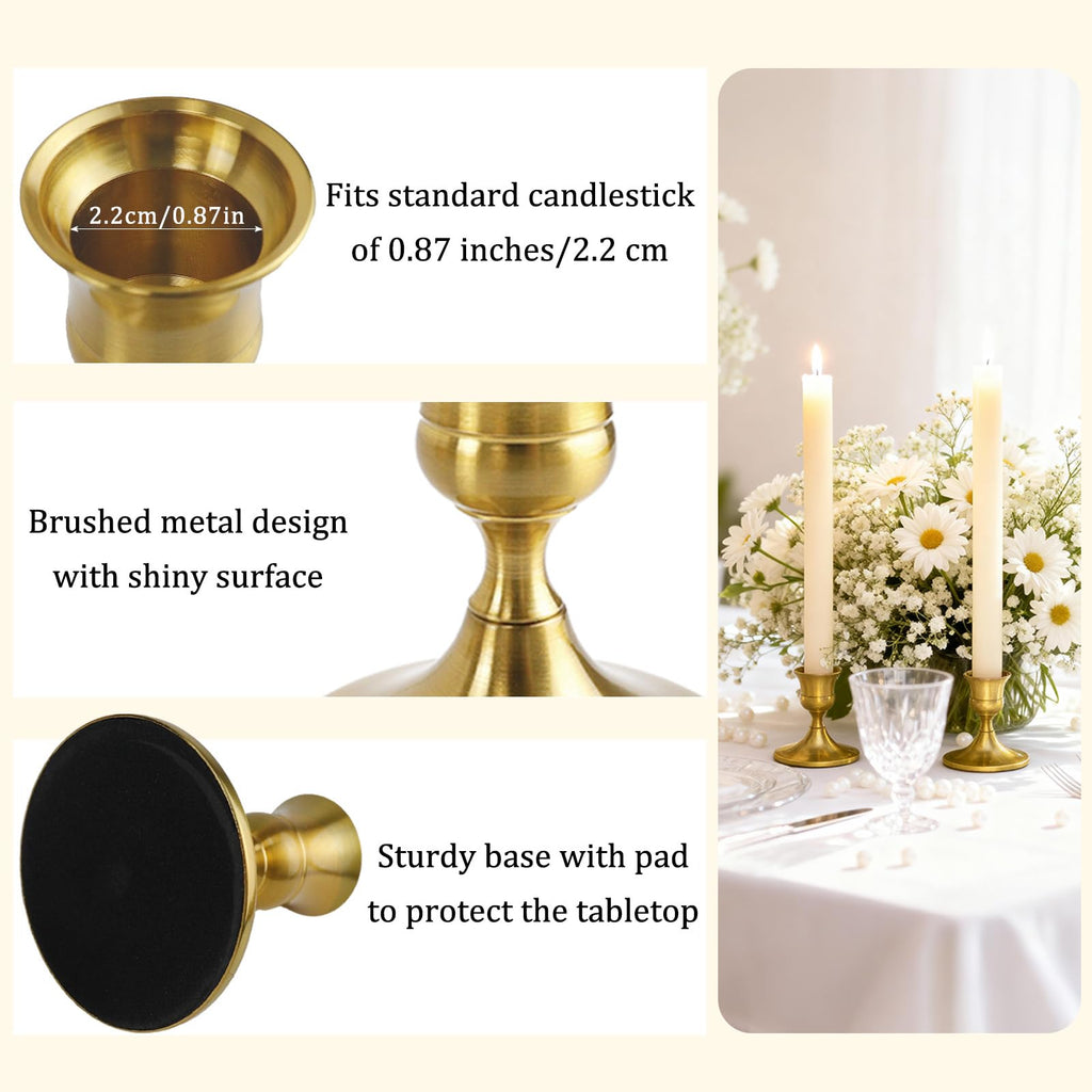 6PCS Brass Gold Candlestick Holders Set, Small Decorative Candle Holders for Taper Candles, Vintage Metal Candlestick