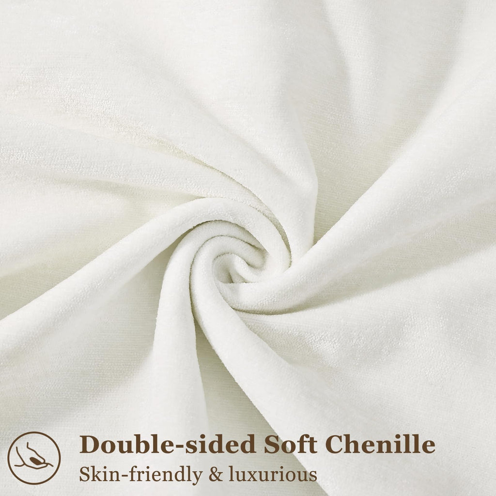 Chenille Cream White Velvet Throw Pillow Covers 20x20 Set of 2