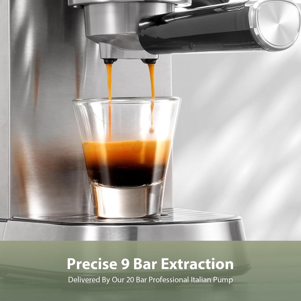 20 Bar Compact Espresso Machine ,Latte、Cappuccino Coffee Maker | BPA-free;34oz Water Tank;Built-in Pressure