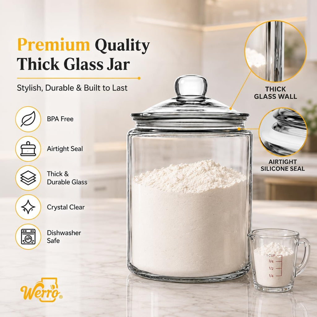 1 Gallon Glass Cookie Jar With Airtight Lid, Large Glass Jar With Lid -Extıra Gasket- Glass Storage Containers