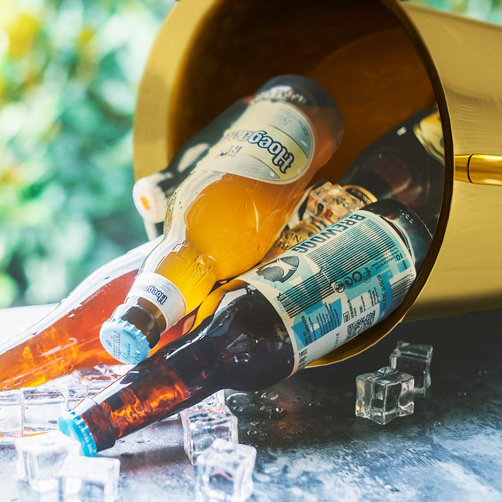 Ice Bucket with Stand Christmas Stainless Steel Standing Bucket Ice Cube Container, Wine Bucket on rack Gold