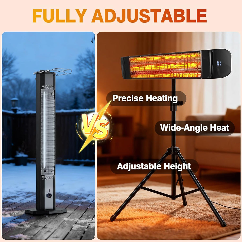 Outdoor Electric Infrared Patio Heater, 1500W | Wall/Portable Tripod Mount, Outdoor/Indoor, Waterproof, Remote
