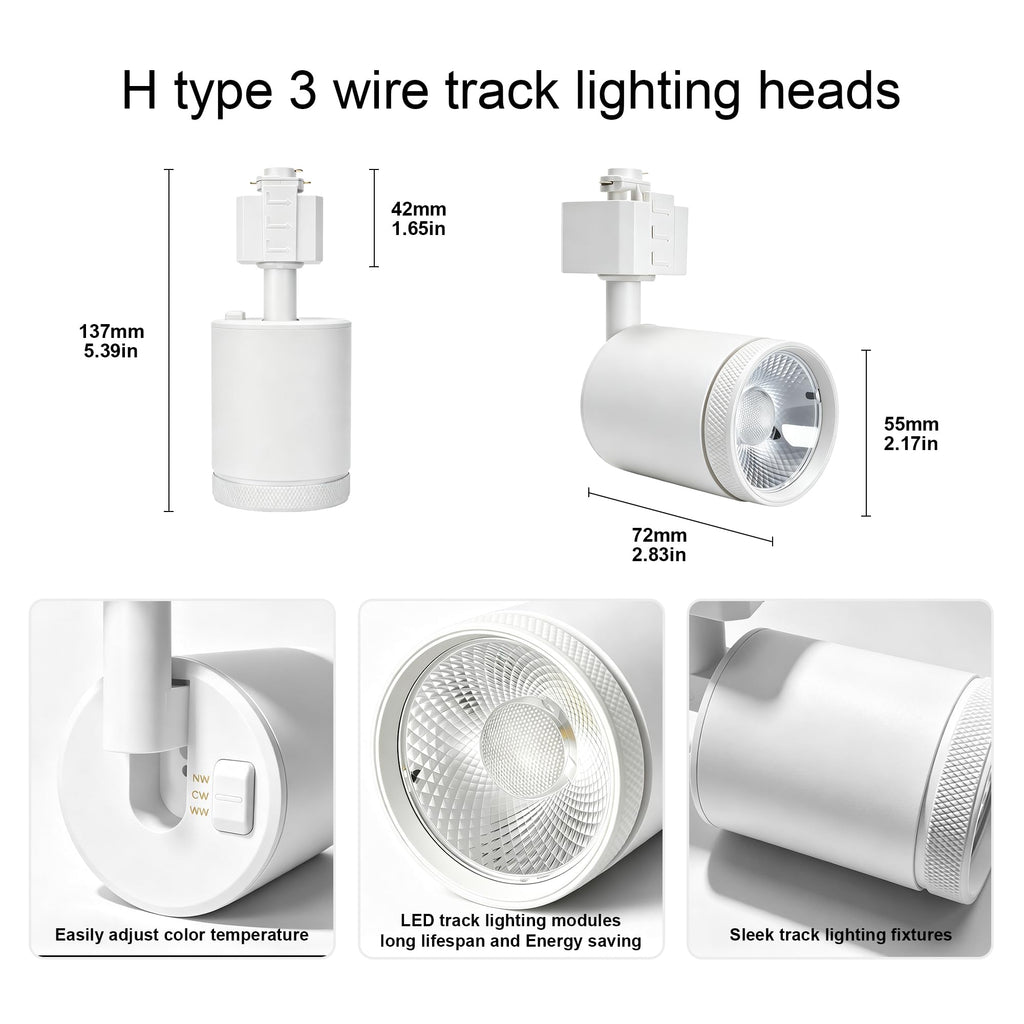 10W LED White Track Lighting Heads, H Type Track Lighting Rail Ceiling Spotlight for Accent Task Wall Art Exhibition