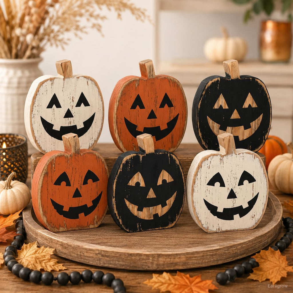 Halloween Pumpkin Decor Indoor, Halloween Decorations Kitchen - Set of 6