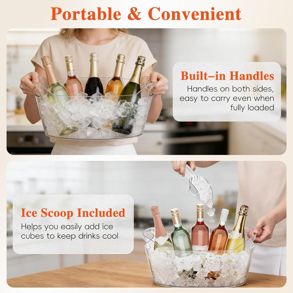 6.5L Ice Bucket for Parties, Large Clear Drink Bucket for Champagne Wine, Beer, Portable Drinking Cooler with 2 - Set of 2
