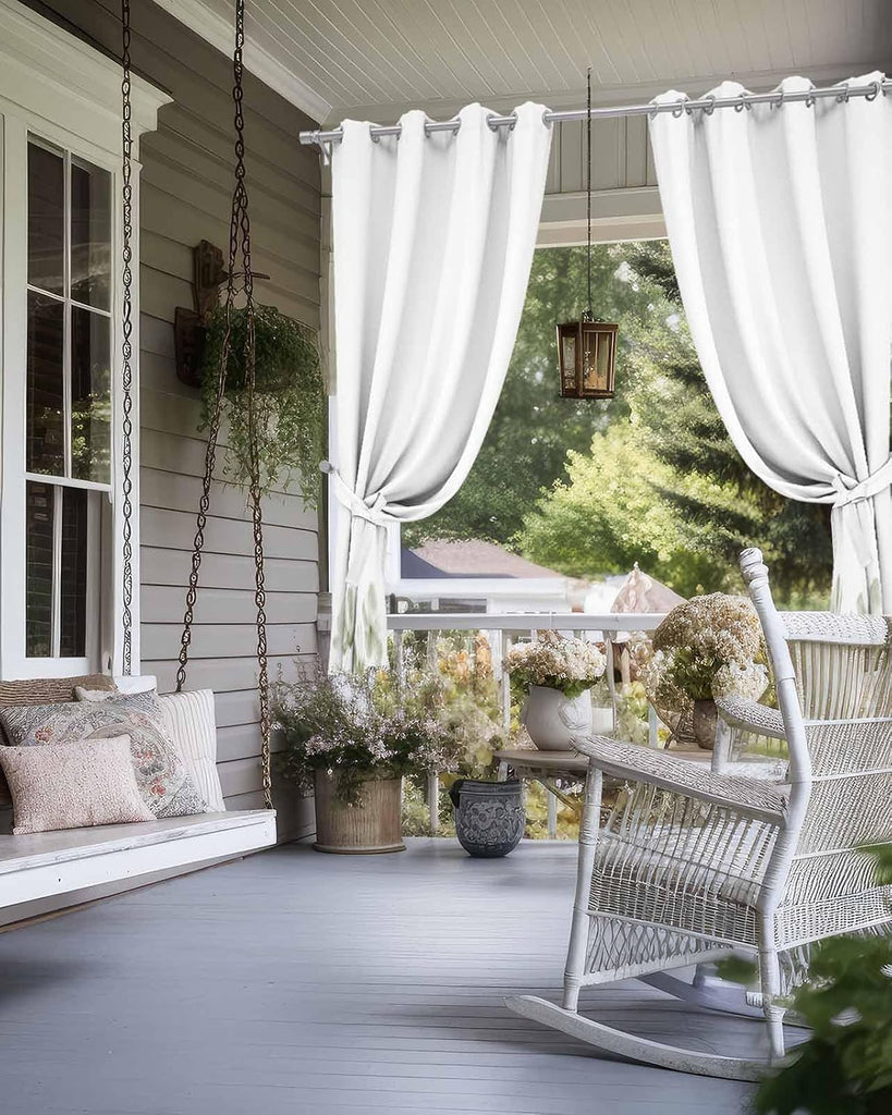 Outdoor Curtains Waterproof, Simple Style Watercolor Retro Sage Green Floral Lines Grommet Weatherproof Privacy